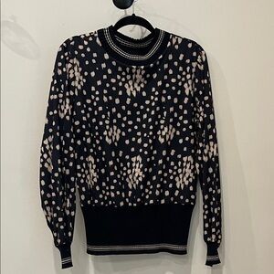 French Connection Black and Cream Mixed Fabric Sweater Top